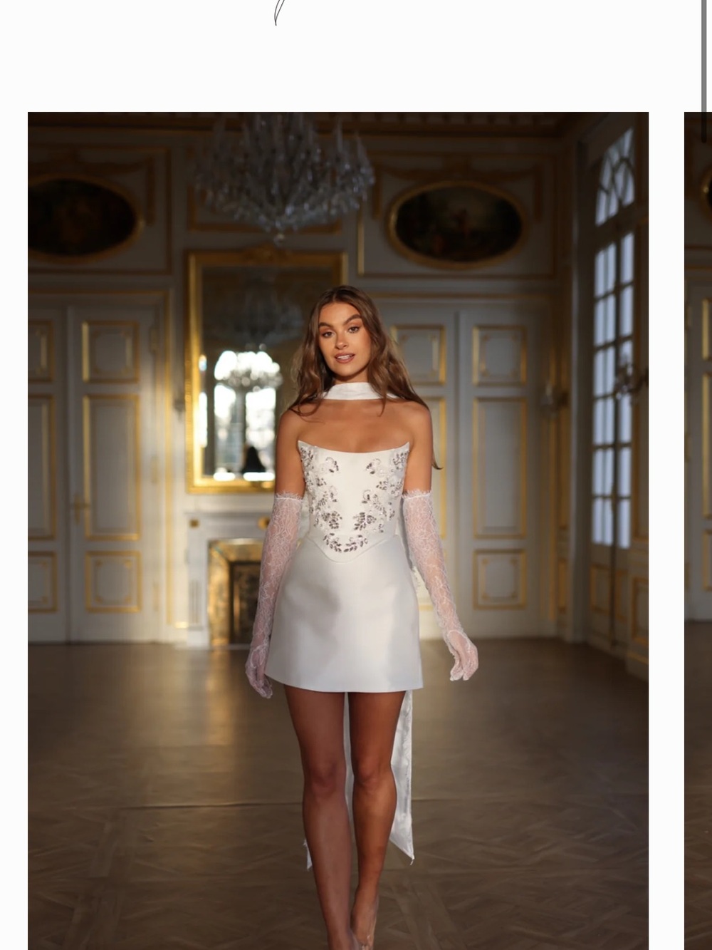 Ivory Embroidered Satin Mini Dress with Choker